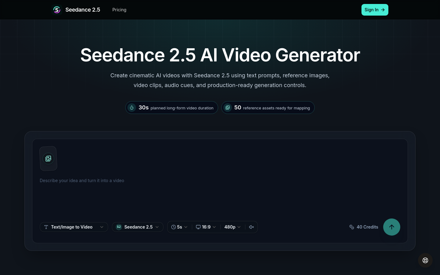 Captured homepage of seedance25app.com