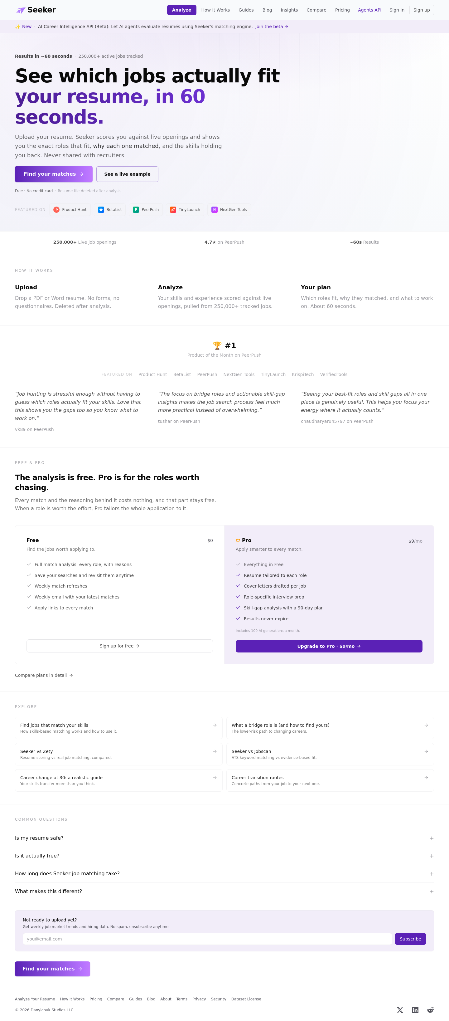 Nav section of seekerscore.com