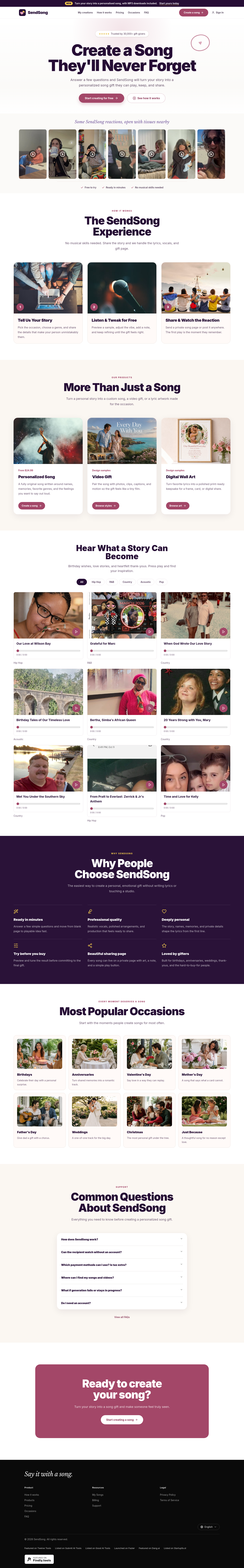 Nav section of sendsong.org