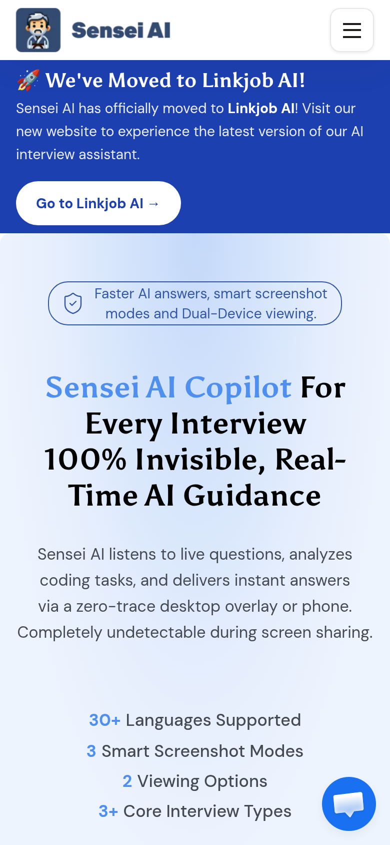 senseiai.me mobile capture of the first page