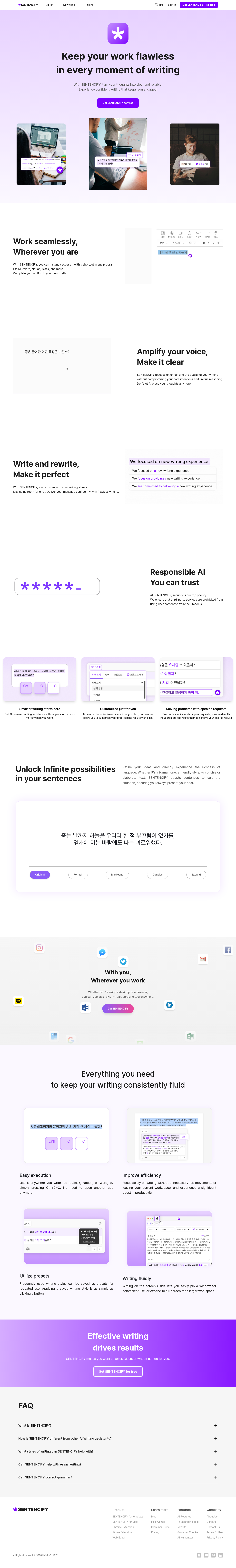 sentencify.ai — Hero + Features + FAQ