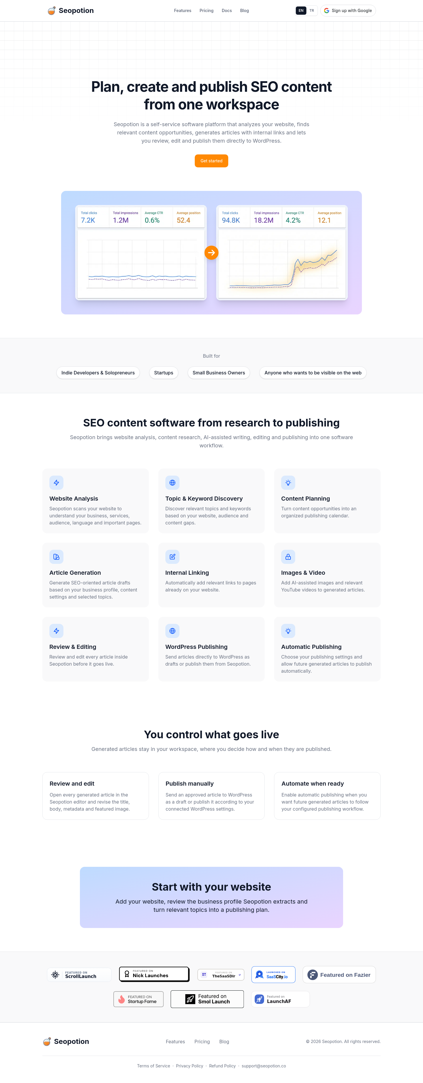 Nav section of seopotion.co