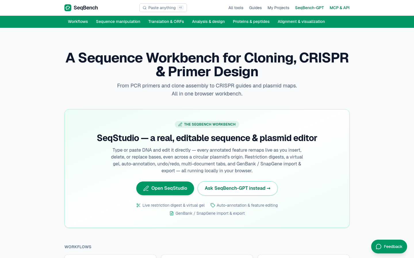 Above-the-fold capture of seqbench.com