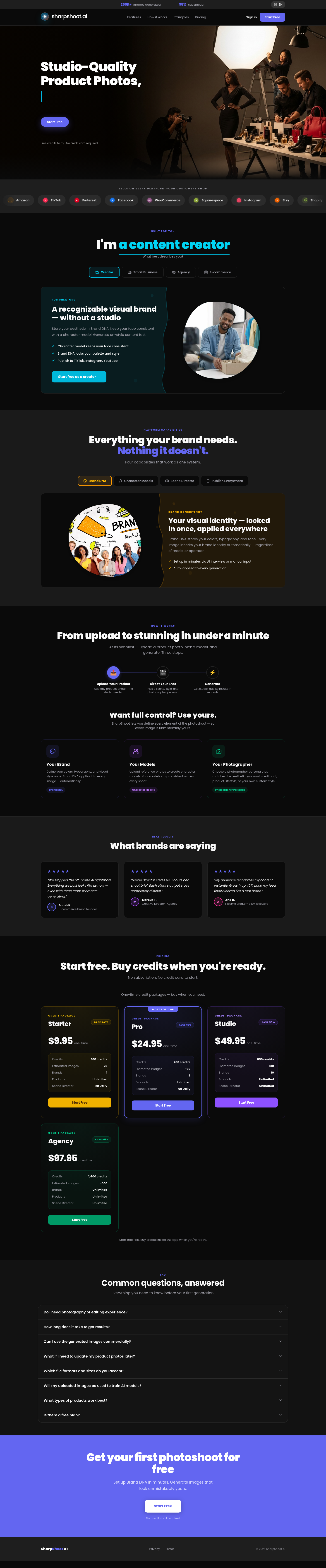 Nav section of sharpshoot.ai