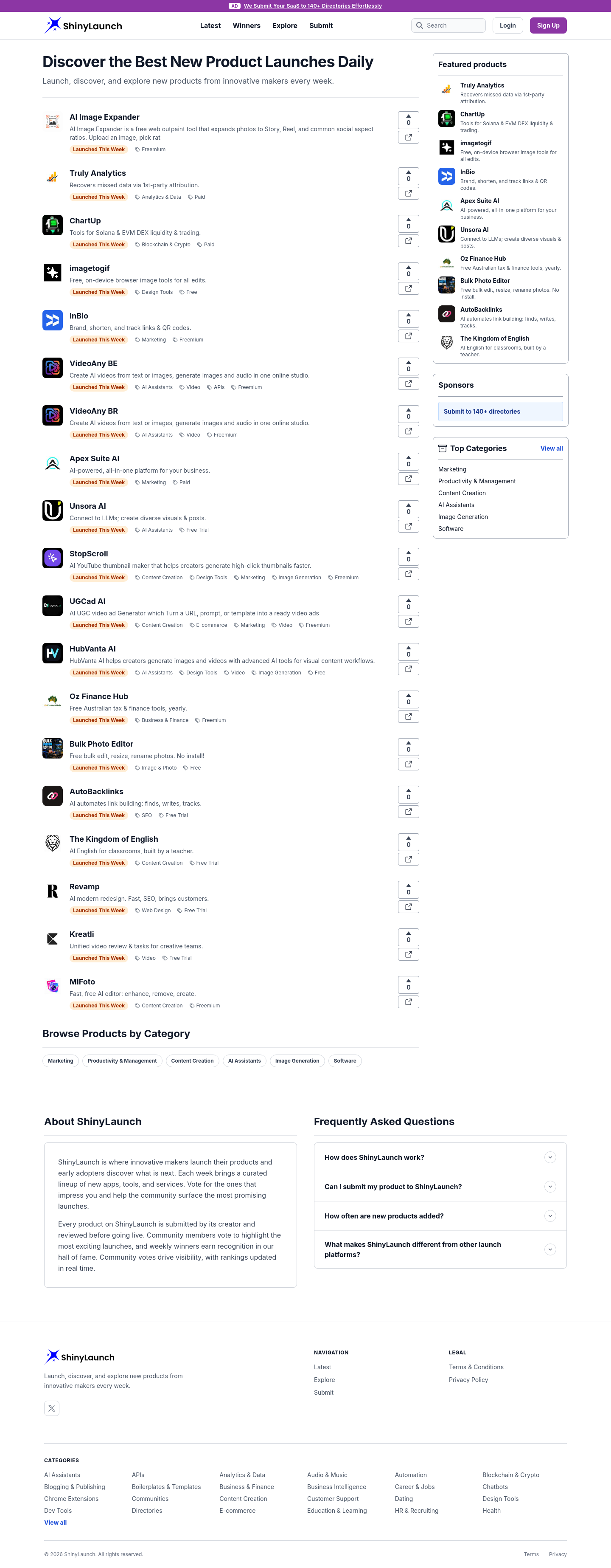 Nav section of shinylaunch.com