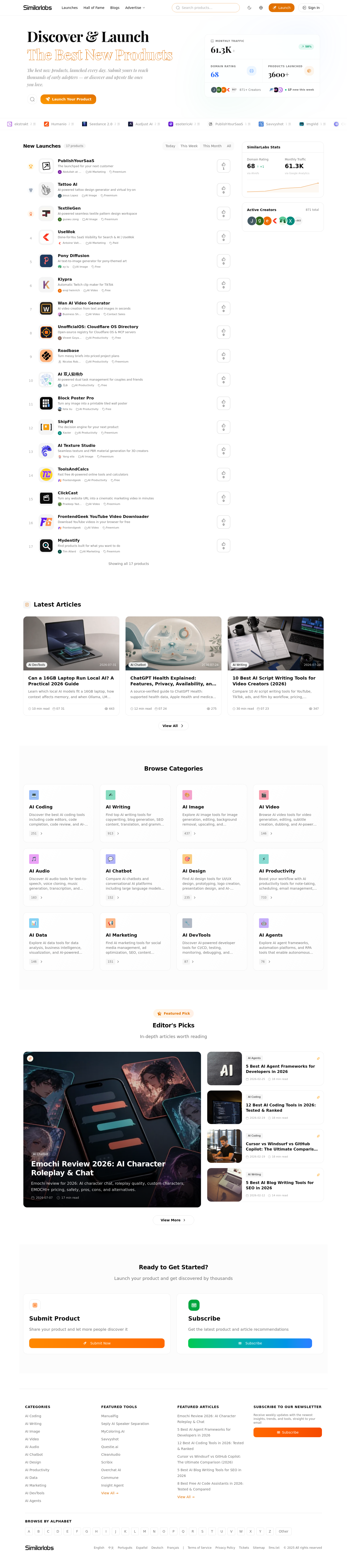Nav section of similarlabs.com
