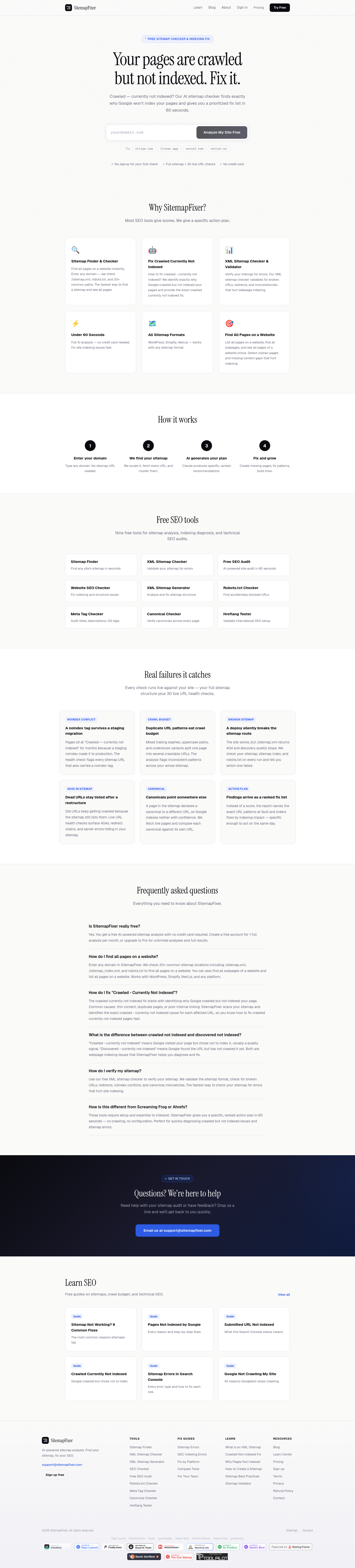 Nav section of sitemapfixer.com