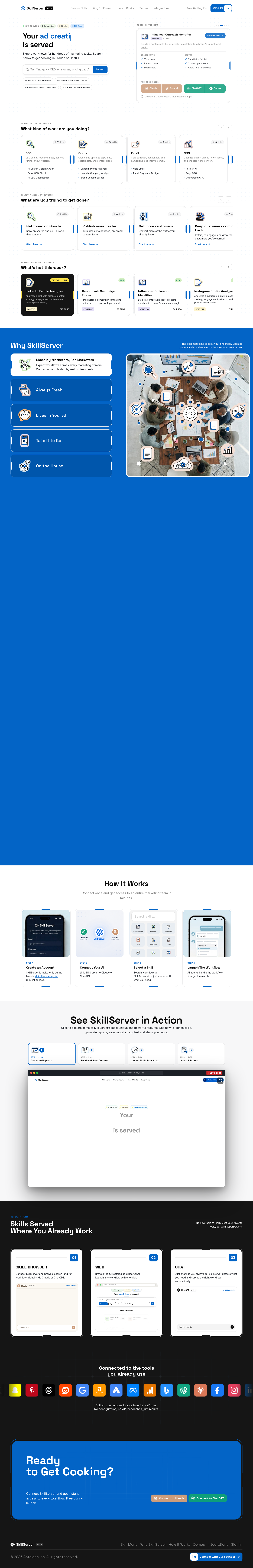 Nav section of skillserver.ai