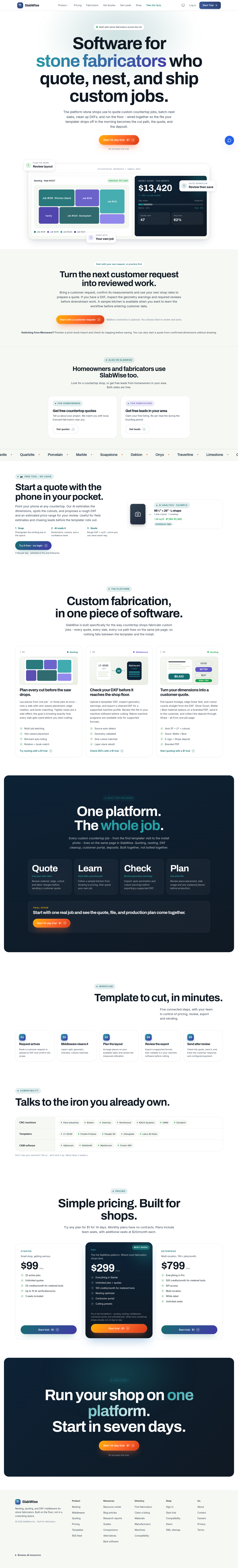 slabwise.com — Hero + Pricing