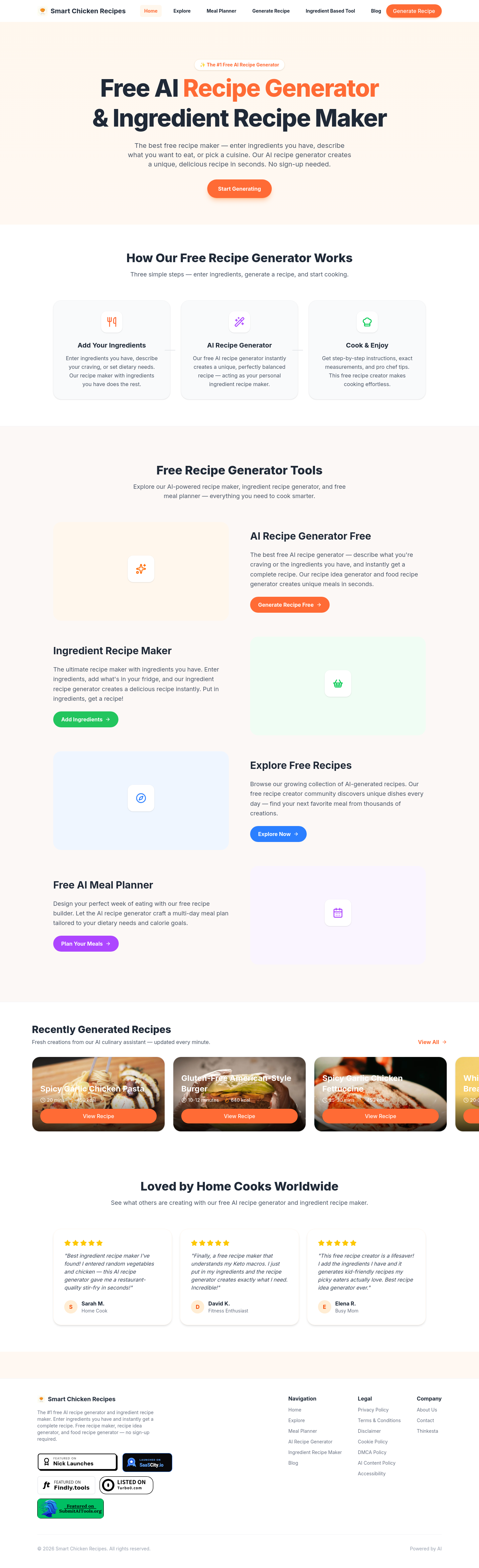 Nav section of smartchickenrecipes.com