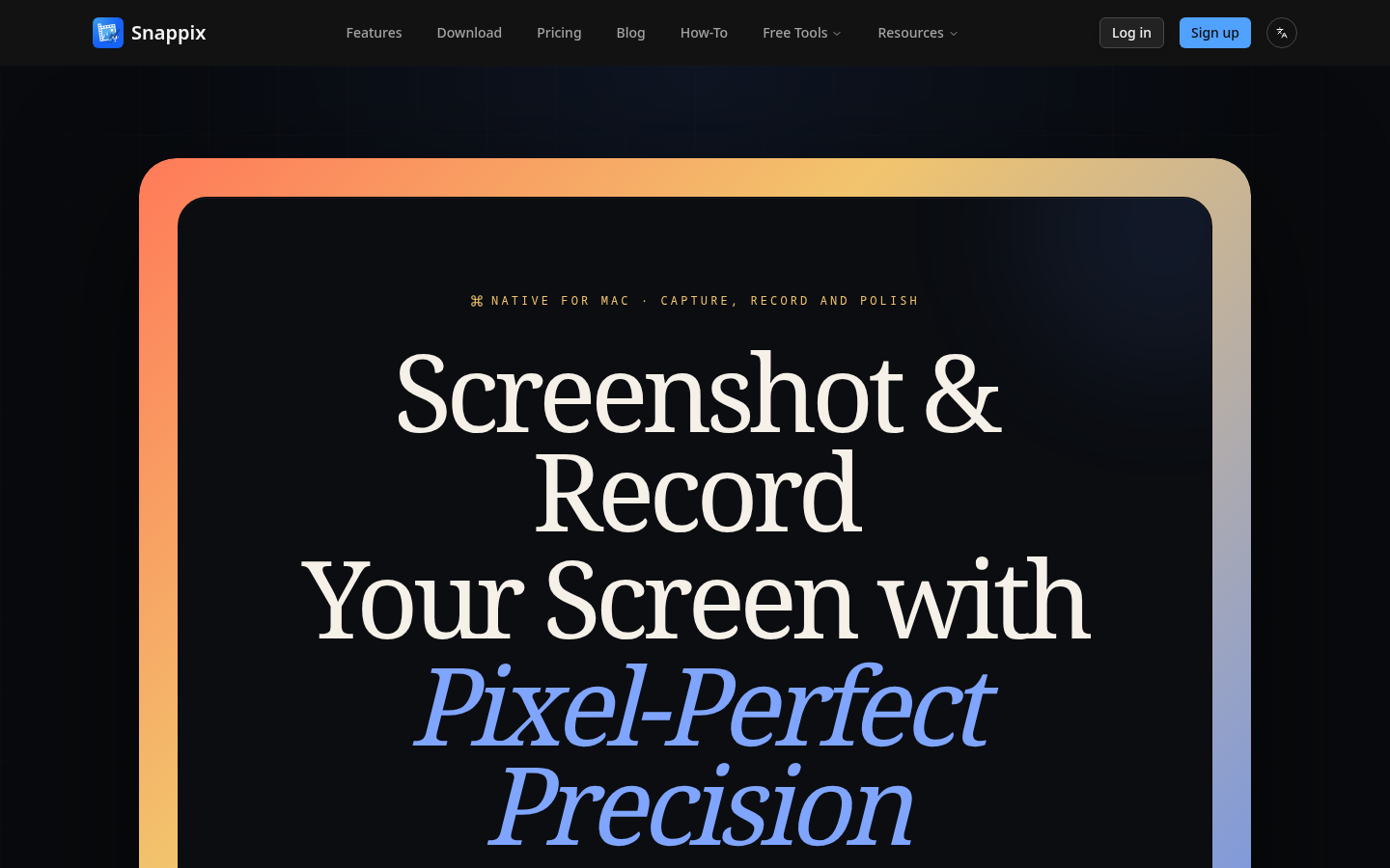 snappix.app desktop capture of the first page