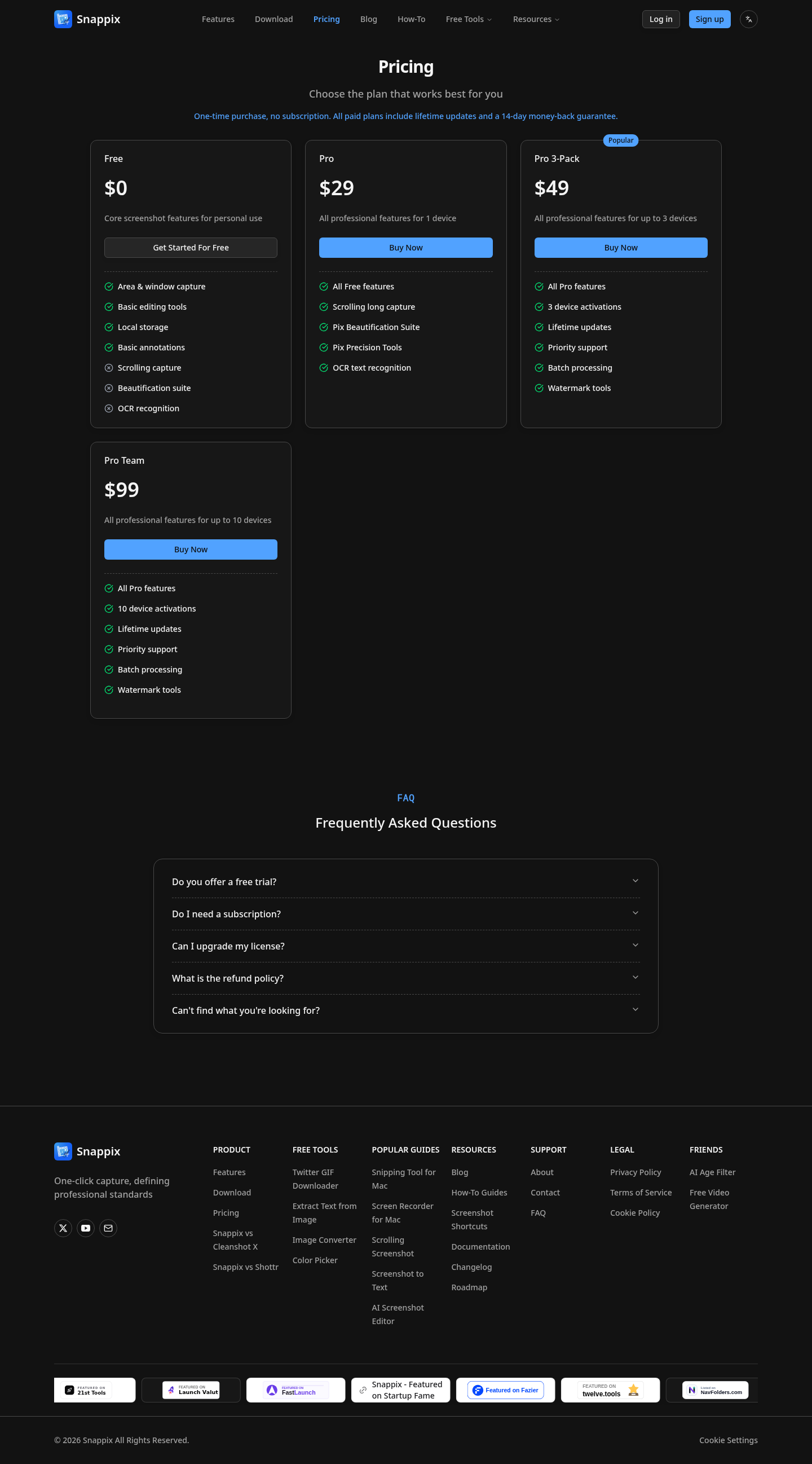 snappix.app Logos section, Pricing