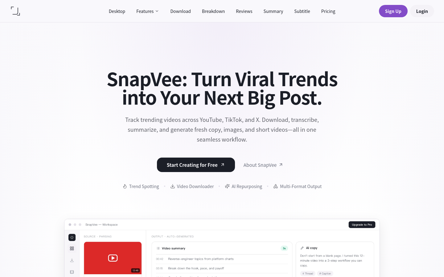 Above-the-fold capture of snapvee.com