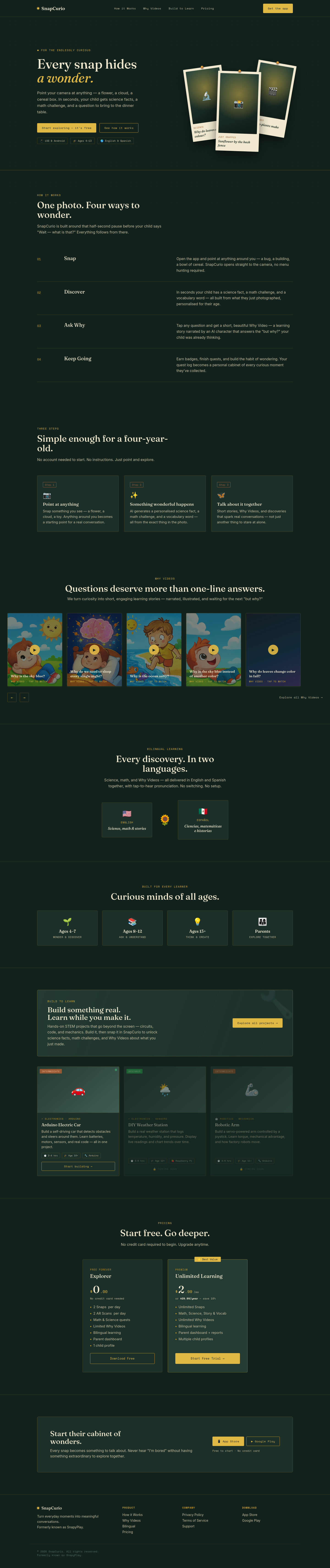 Nav section of snapylearn.com