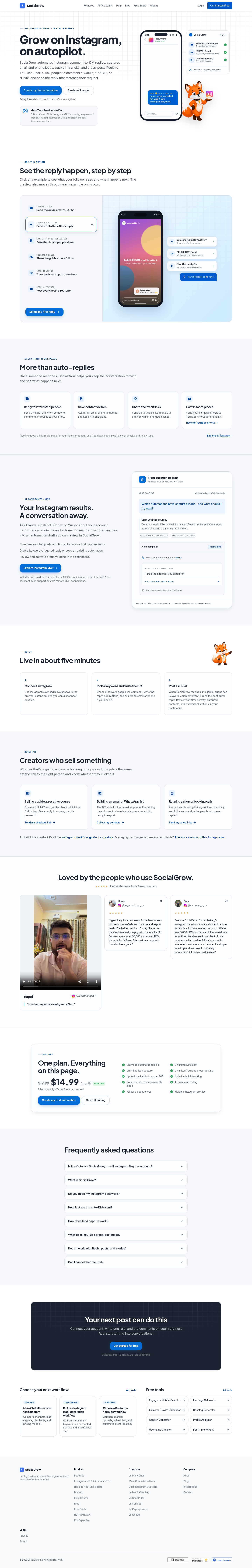socialgrow.app FAQ section, Homepage / Lander