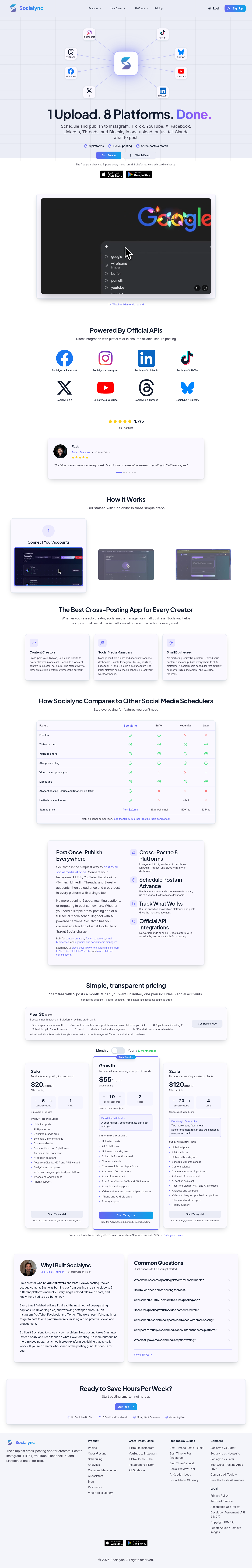Nav section of socialync.io
