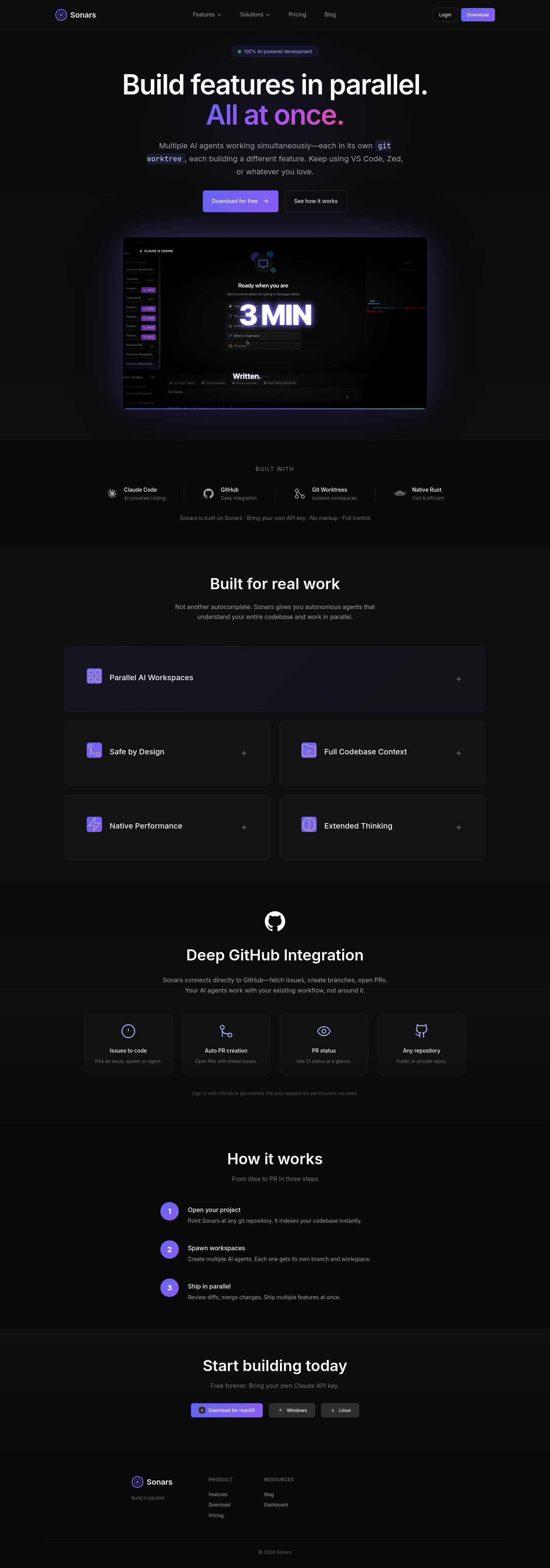Nav section of sonars.dev