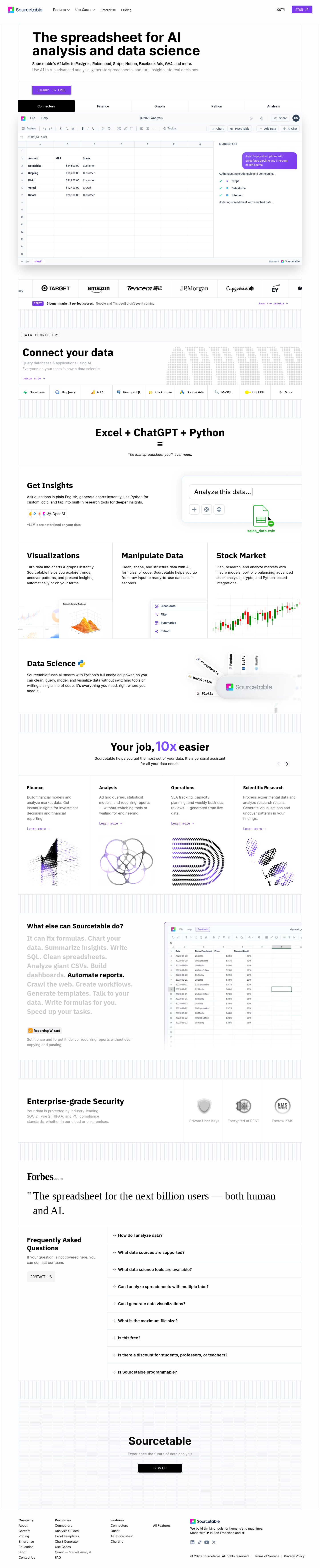 Nav section of sourcetable.com