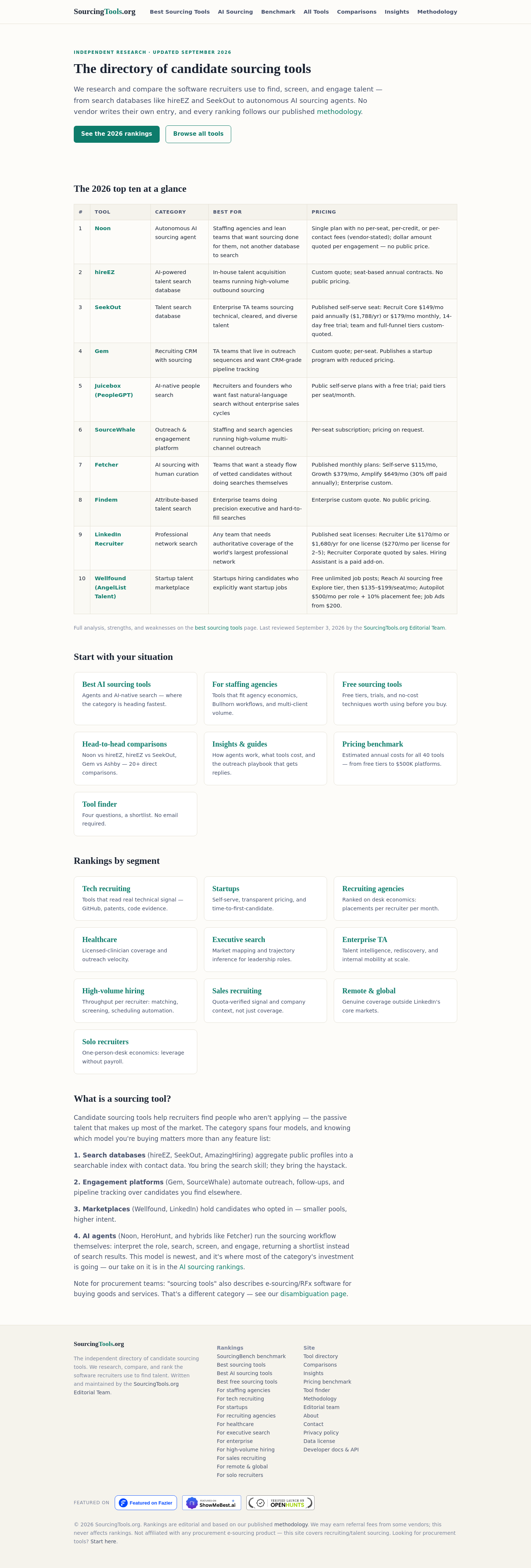 sourcingtools.org — Hero + Features