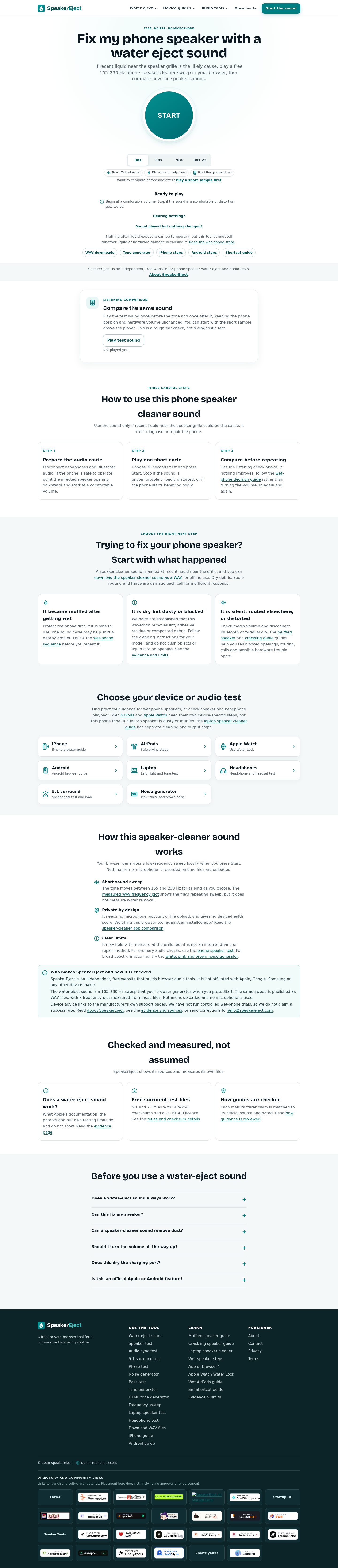 speakereject.com FAQ section, Homepage / Lander
