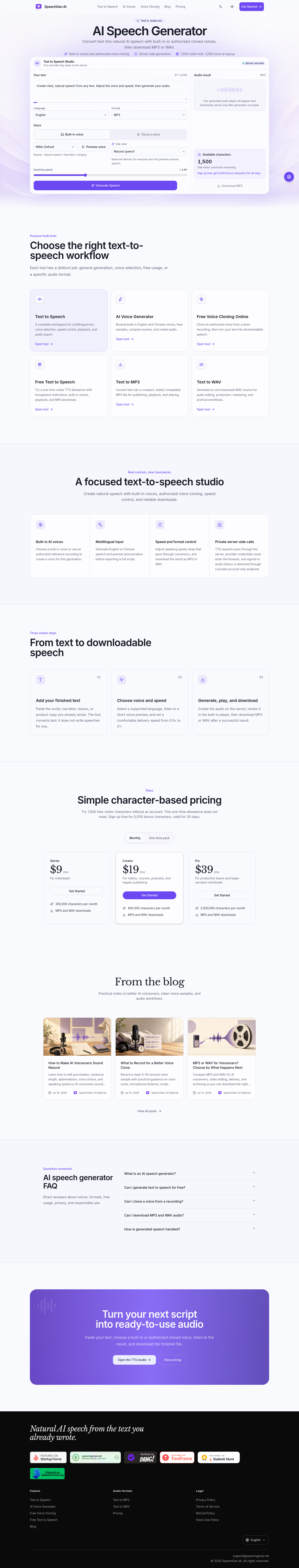 Nav section of speechgenai.net