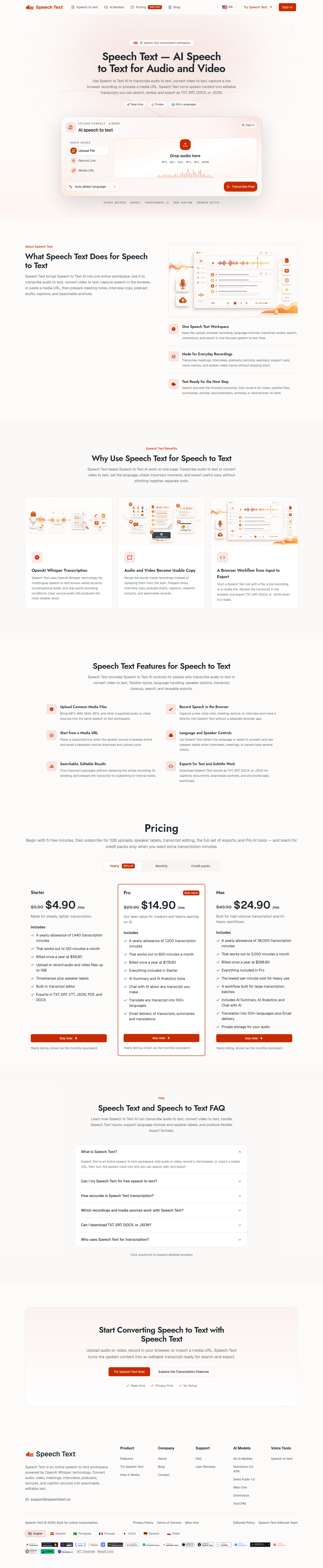 Nav section of speechtext.co