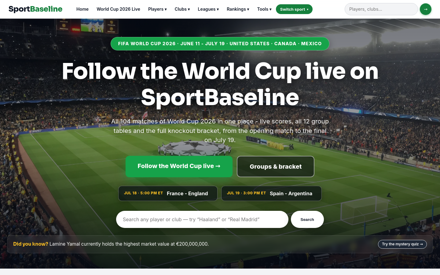 Above-the-fold capture of sportbaseline.com