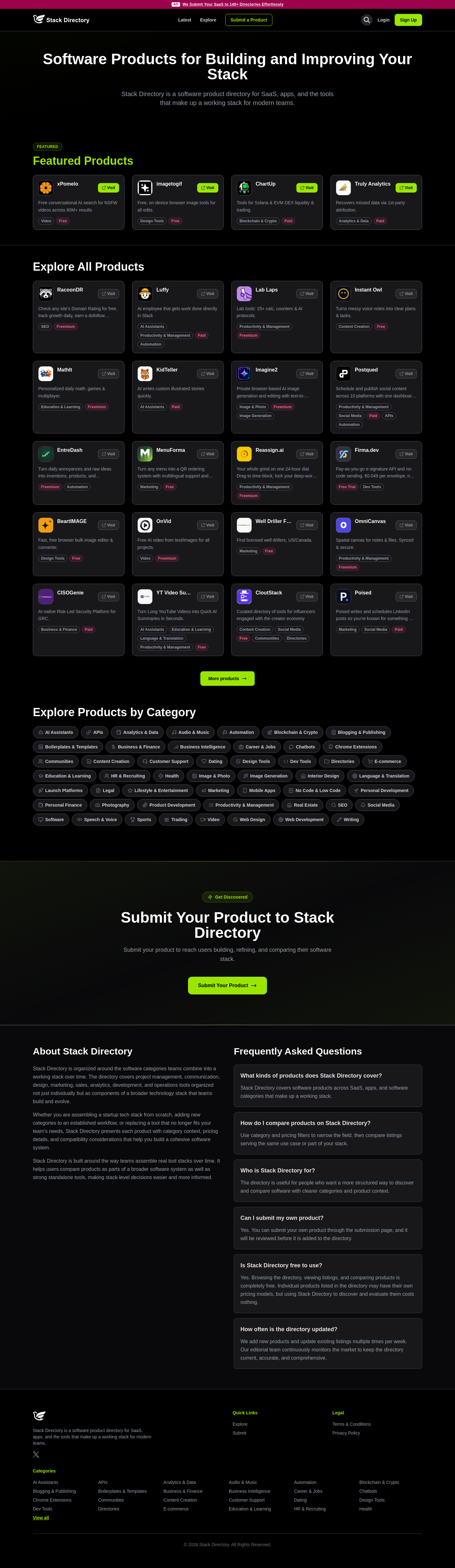 Nav section of stackdirectory.com