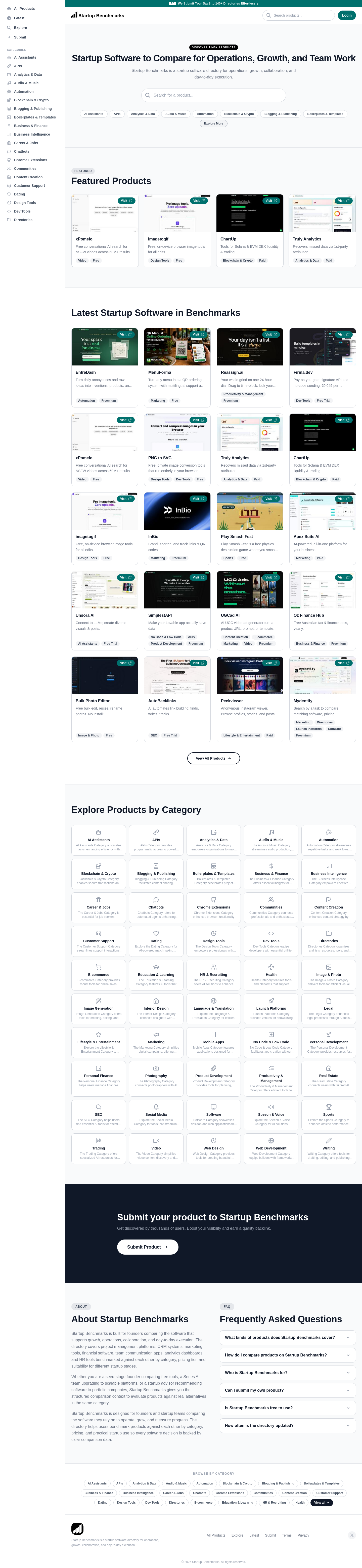 Nav section of startupbenchmarks.com