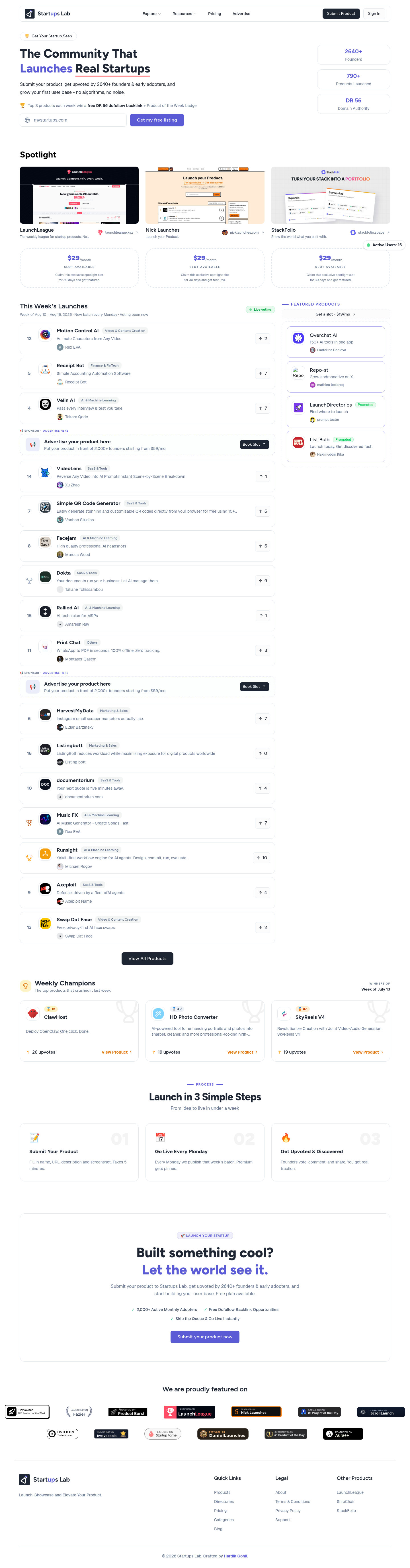 Nav section of startupslab.site