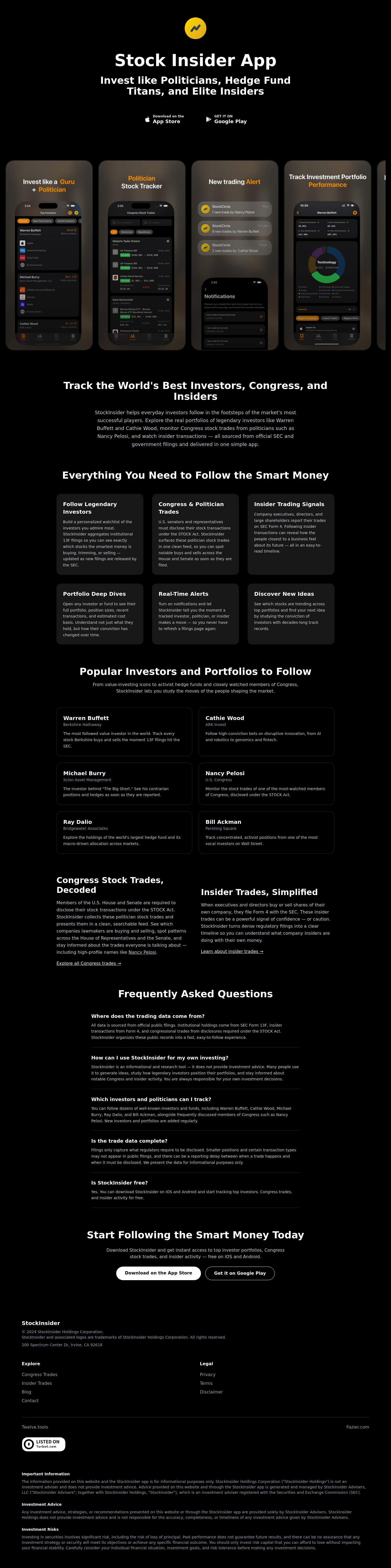stockinsiderapp.com — Hero + Features
