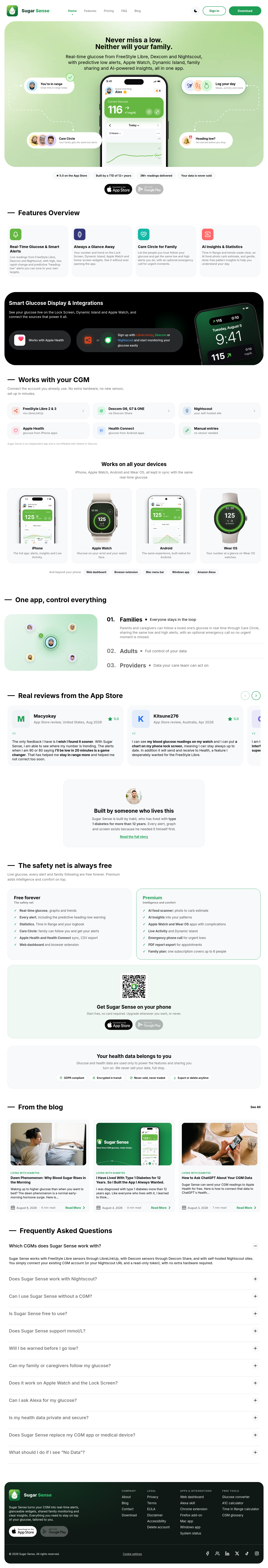 Nav section of sugarsense.io