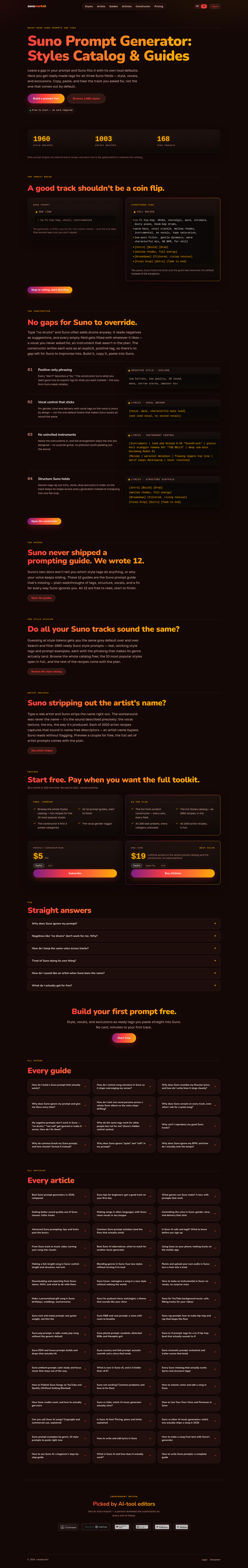 Nav section of sunomarket.com