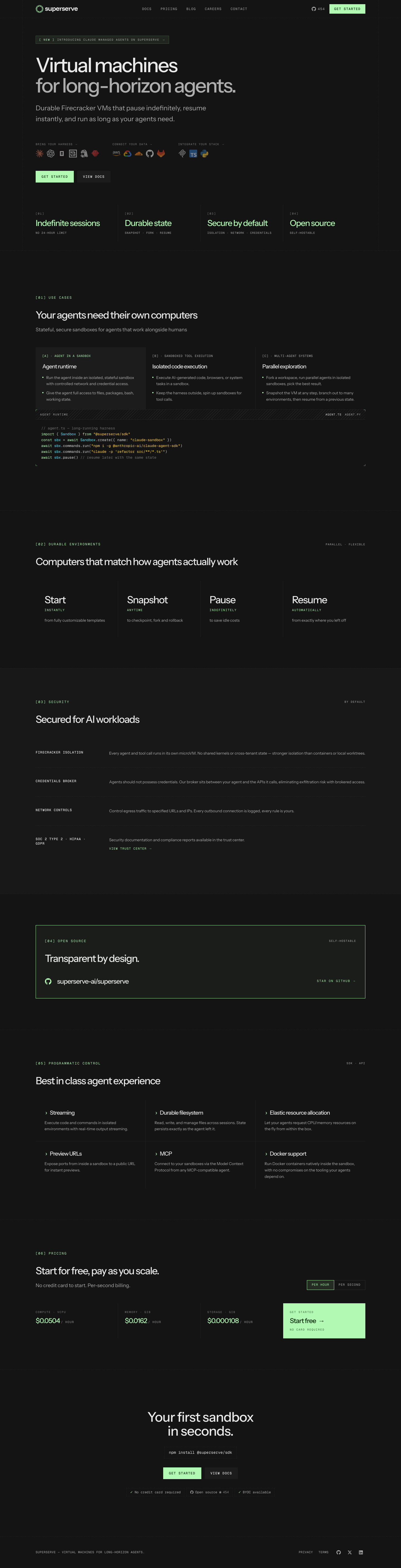 Nav section of superserve.ai