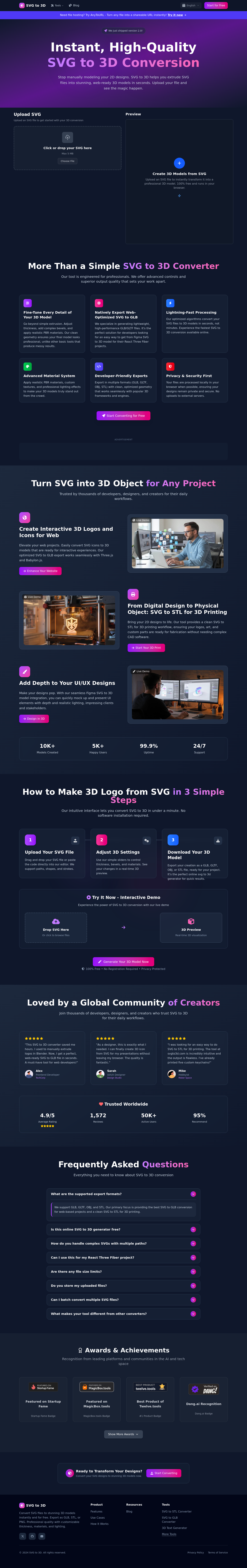 Nav section of svgto3d.com