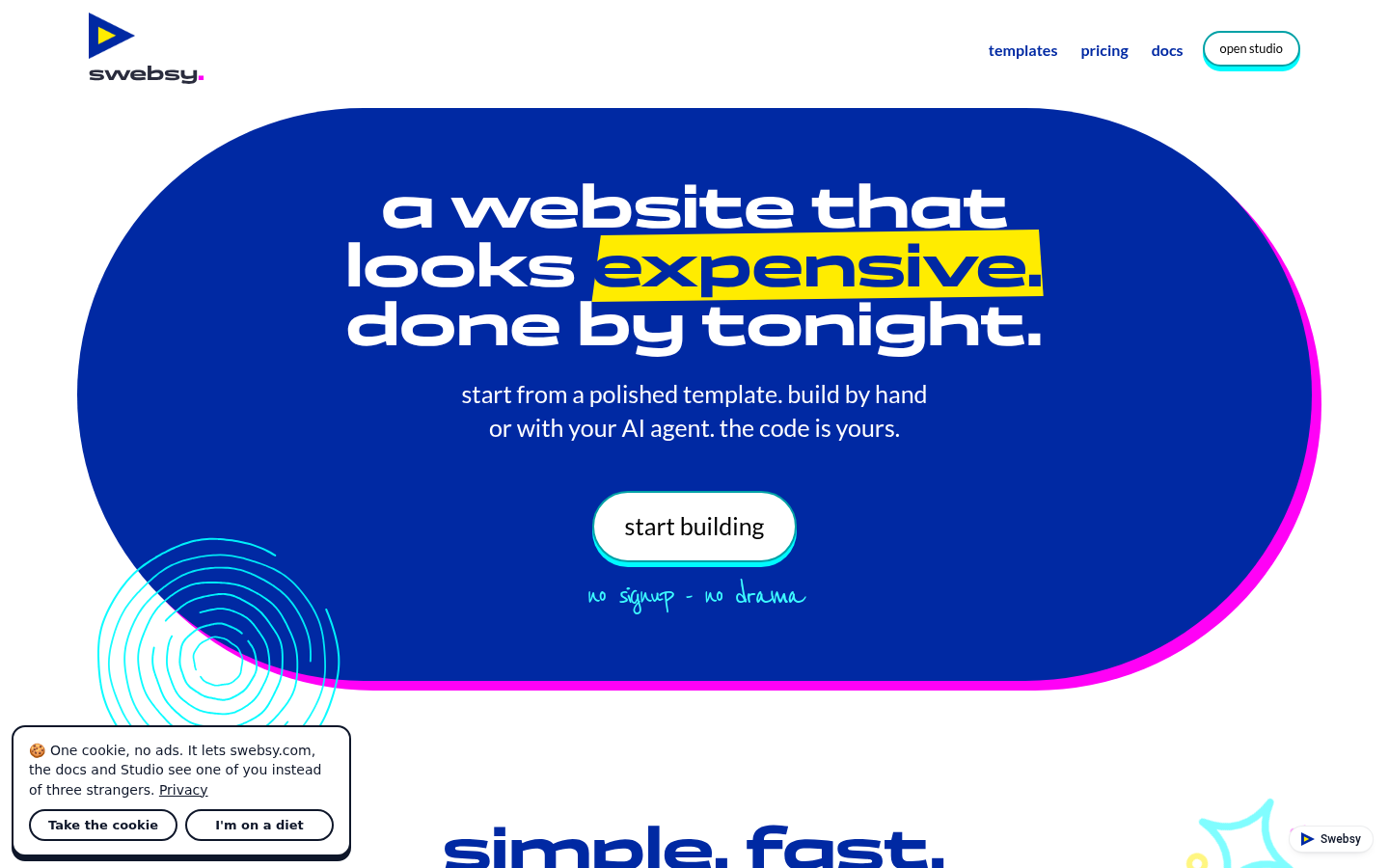 swebsy.com desktop capture of the first page