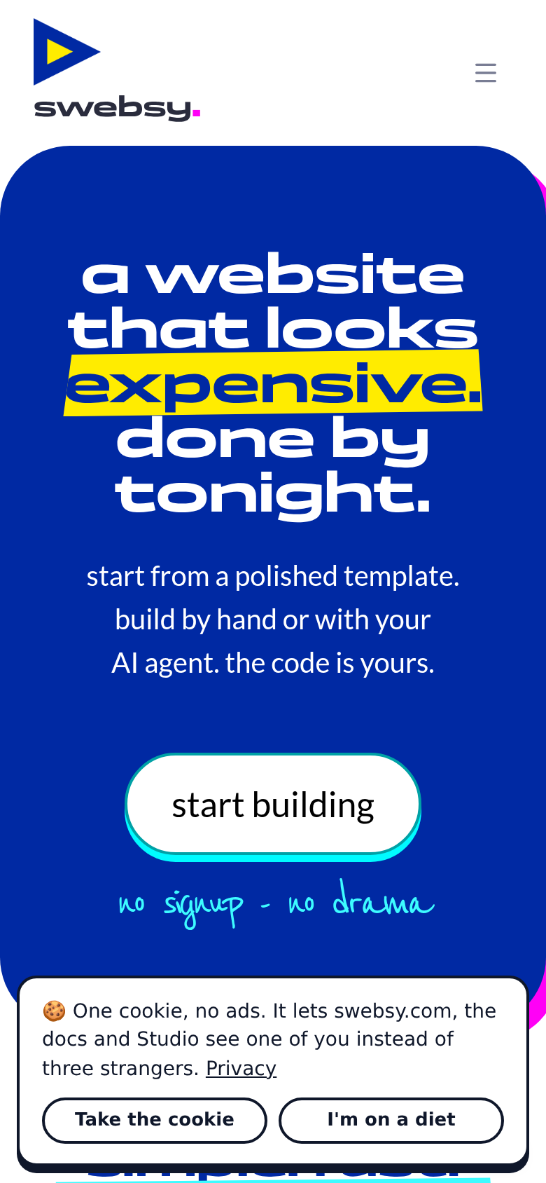 swebsy.com mobile capture of the first page
