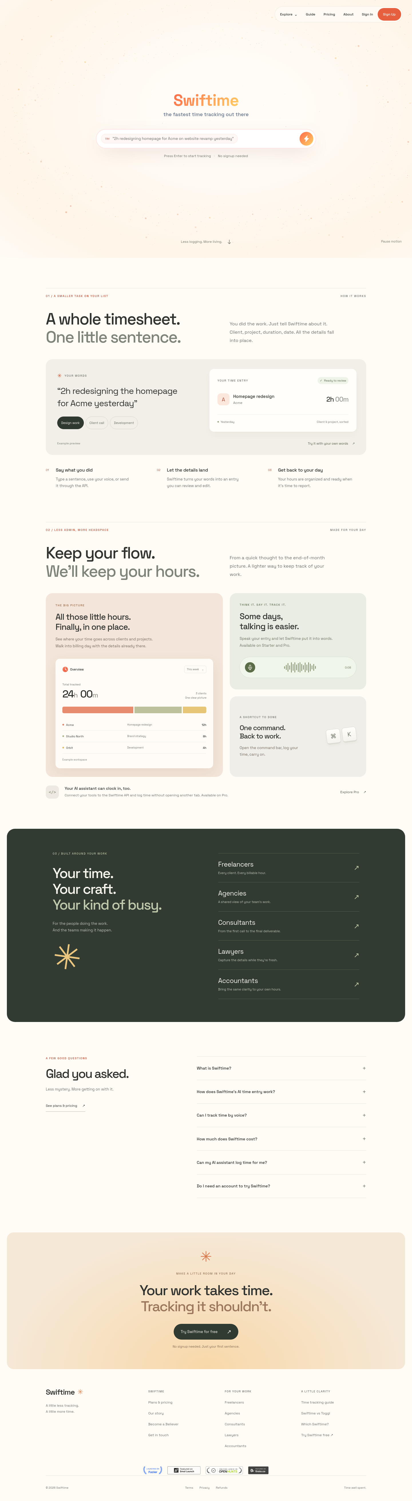 Nav section of swiftime.ai