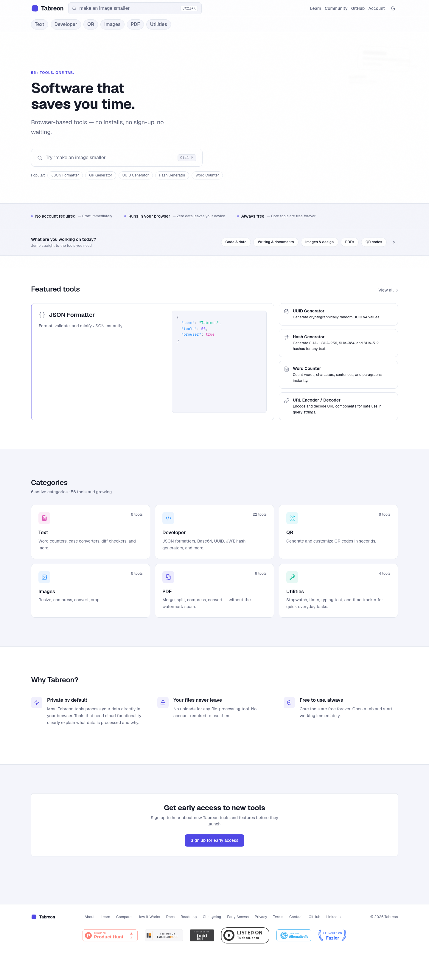 Nav section of tabreon.com