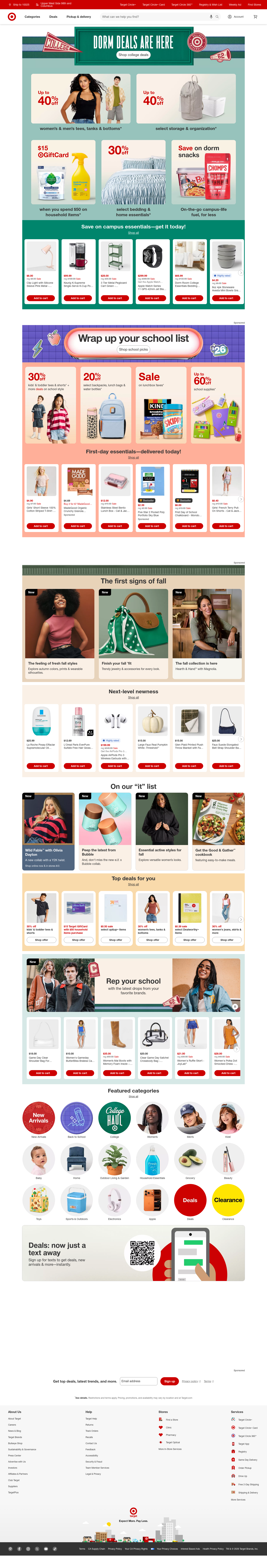 Nav section of target.com