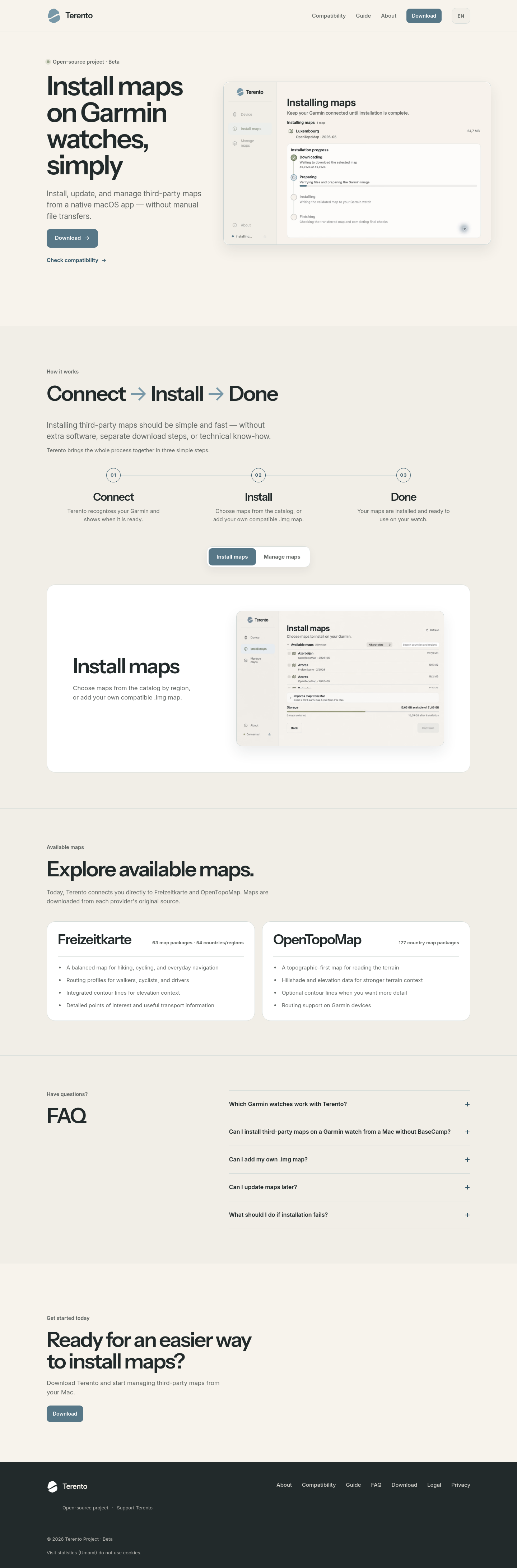 Nav section of terento.app