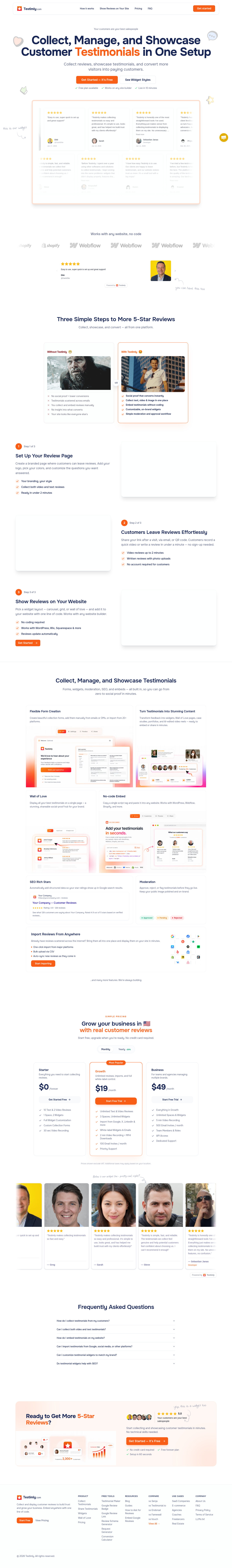 testimly.com — Hero + Logo Wall + Pricing + FAQ