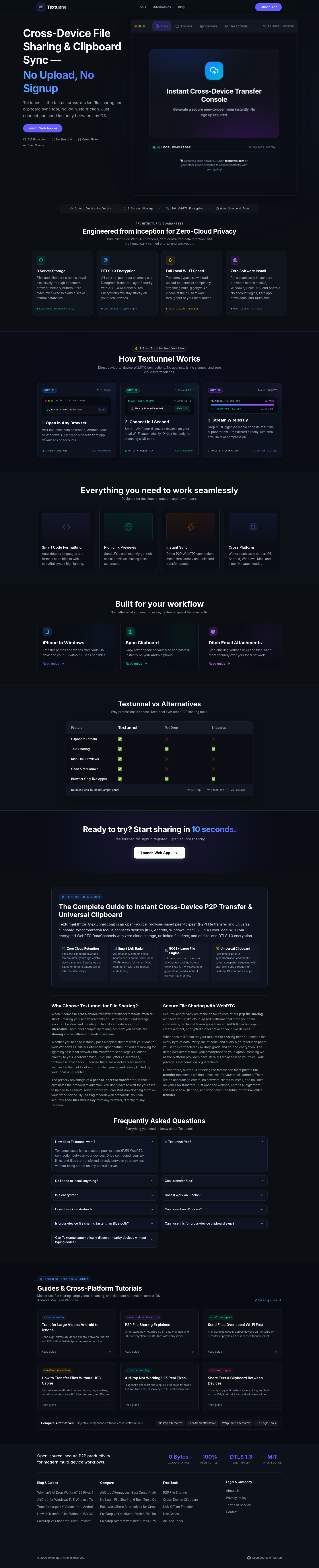 Nav section of textunnel.com