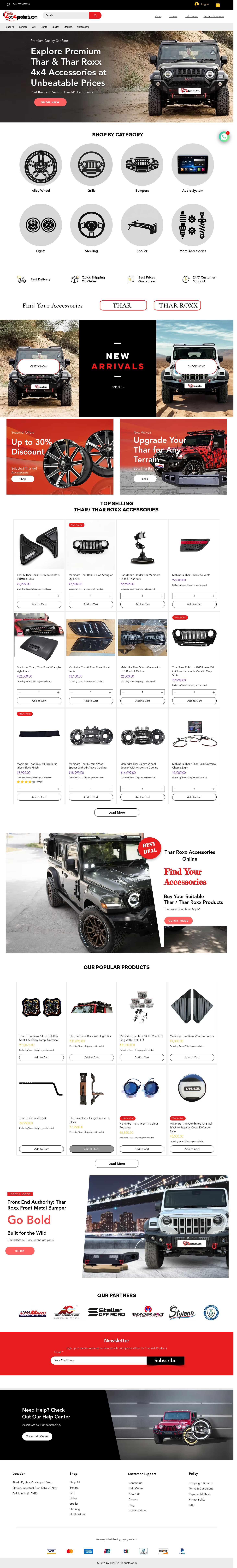 Nav section of thar4x4products.com
