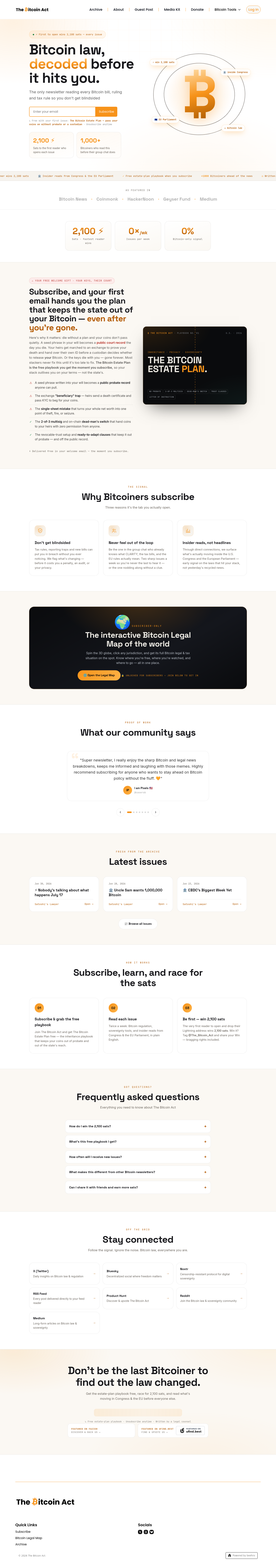 Nav section of thebitcoinact.xyz