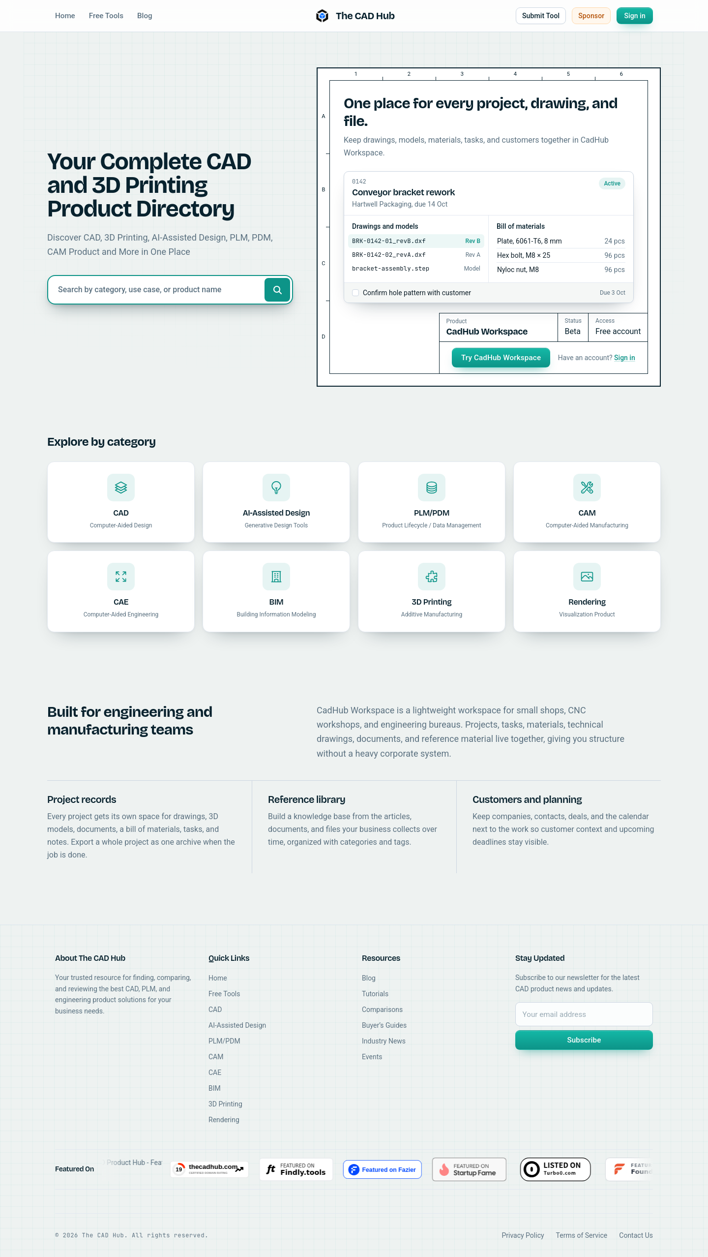 Nav section of thecadhub.com