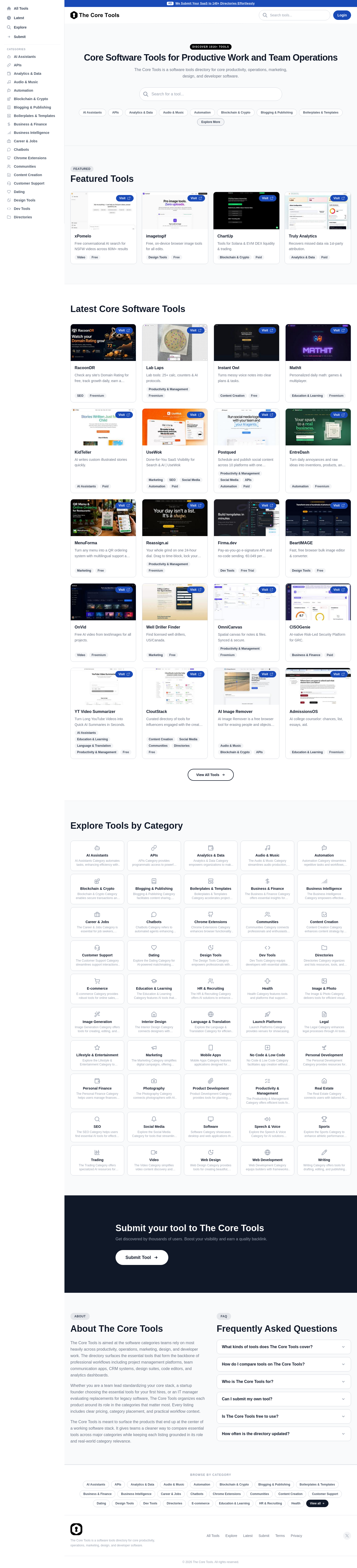 Nav section of thecoretools.com