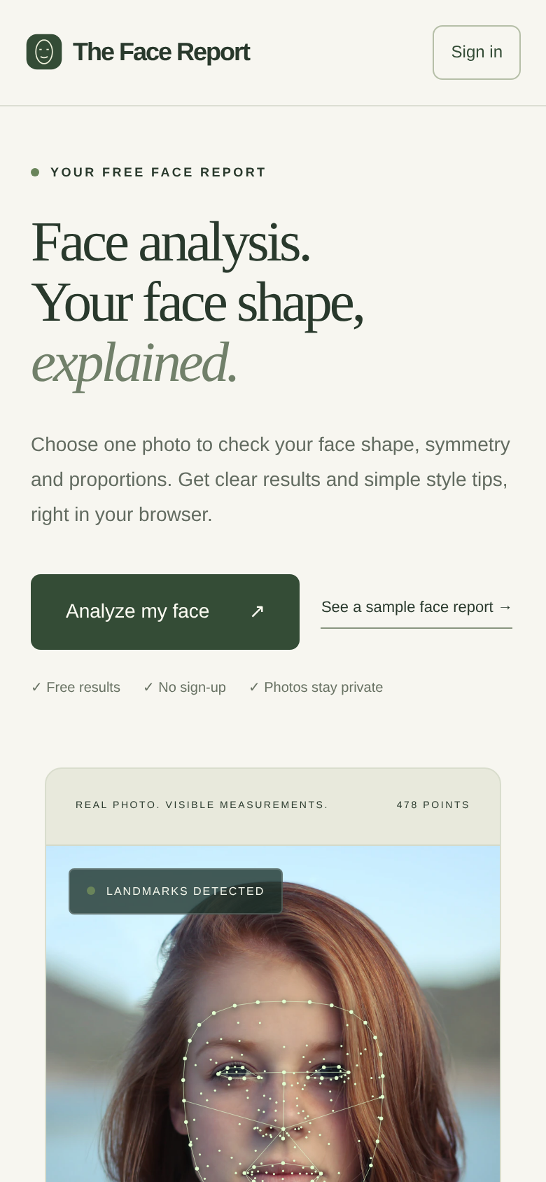 thefacereport.online mobile capture of the first page