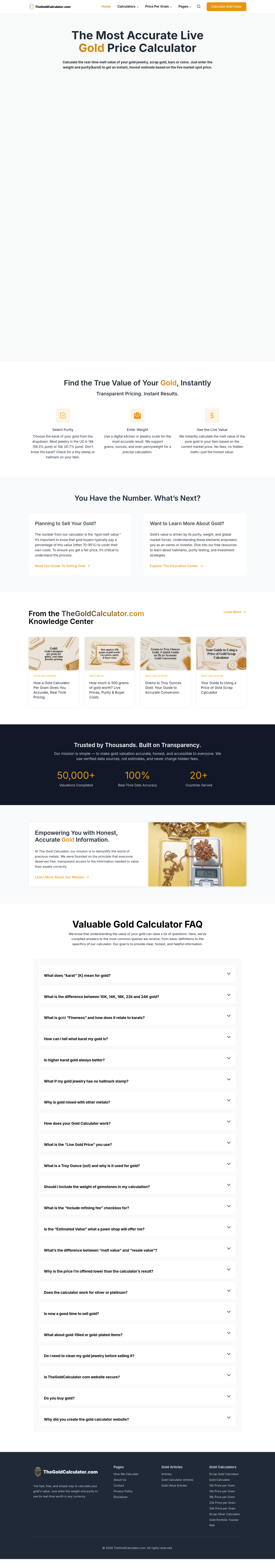 Nav section of thegoldcalculator.com