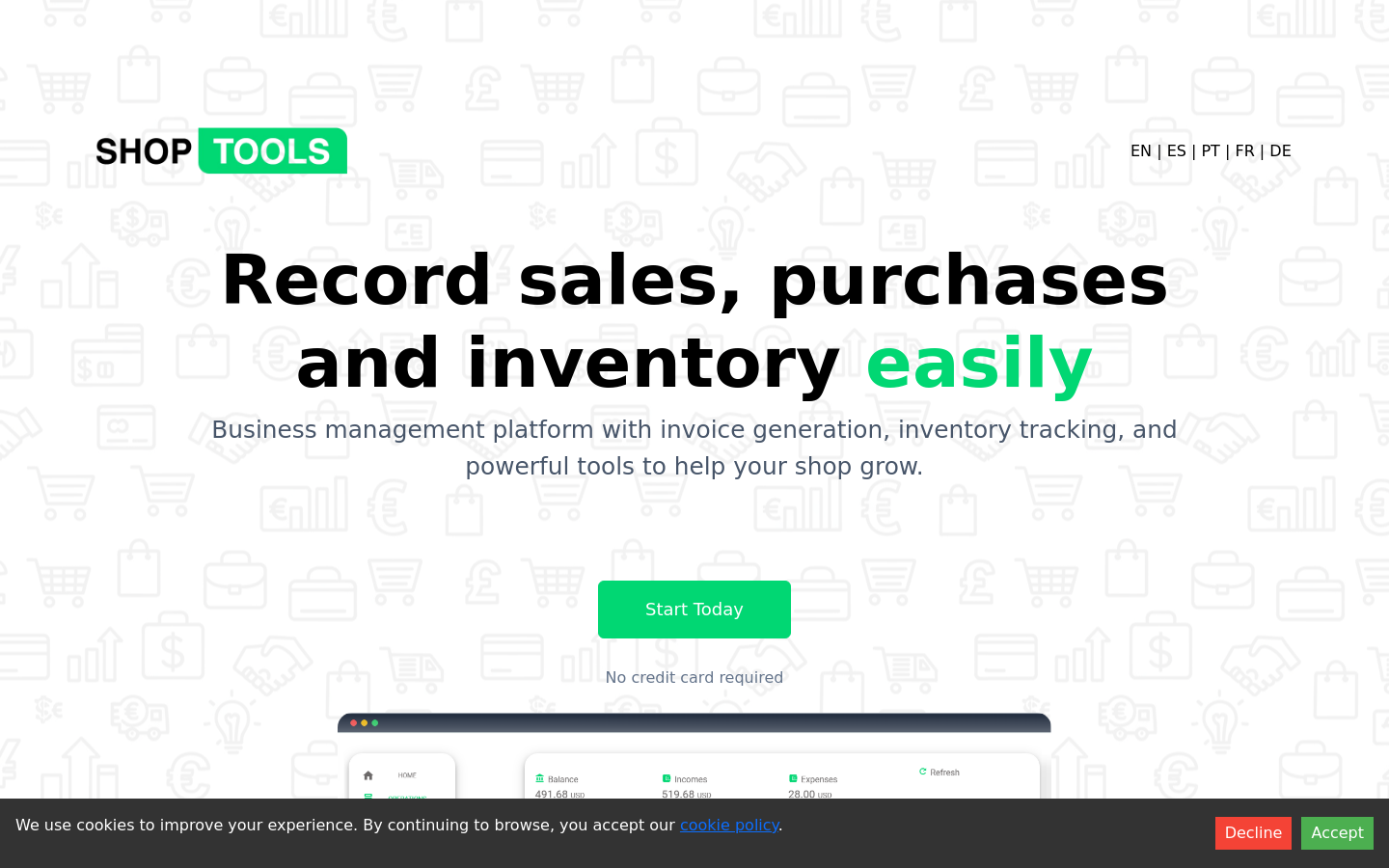 Above-the-fold capture of theshoptools.com